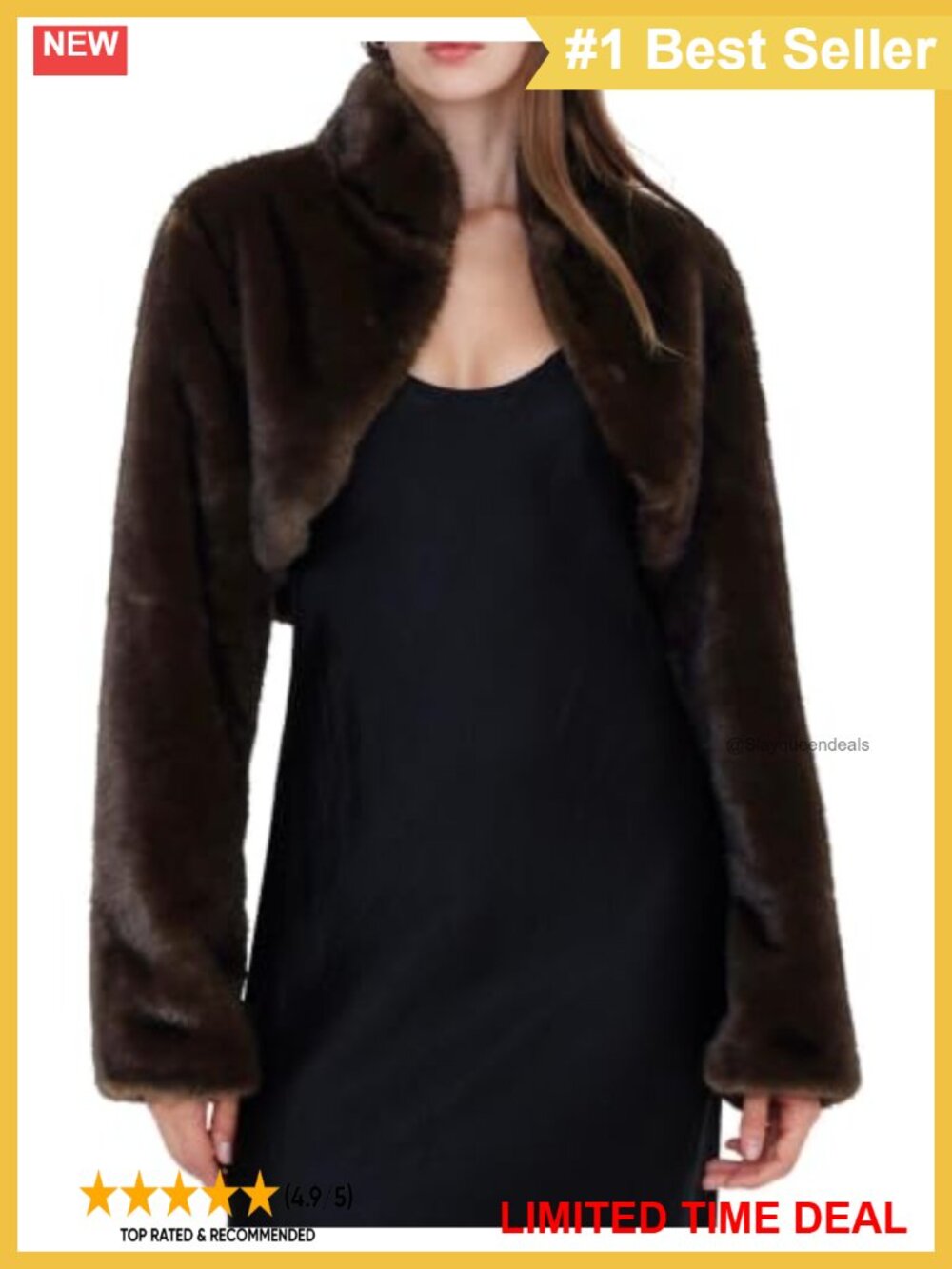 Faux Fur Cropped Jacket Shawl Collar Long Sleeve Winter Party Coat